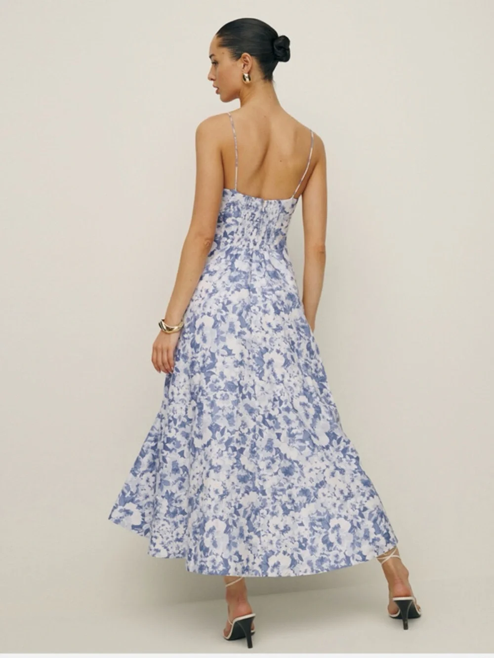 Reformation Monette in Blue Larkspur Floral Spaghetti-Strap Midi Dress - Picture 4 of 9